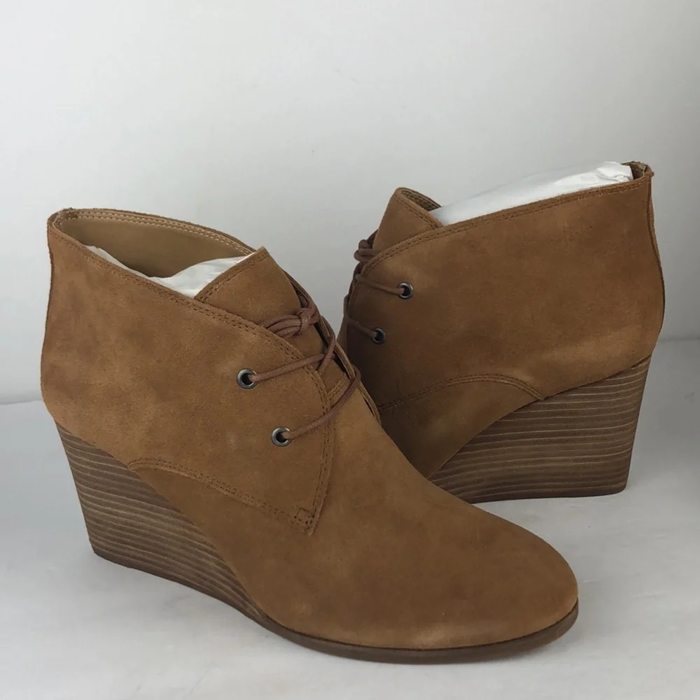 NEW Lucky Brand Shiijo Brown Lace Up Chic Ankle Boots Wedges 11
